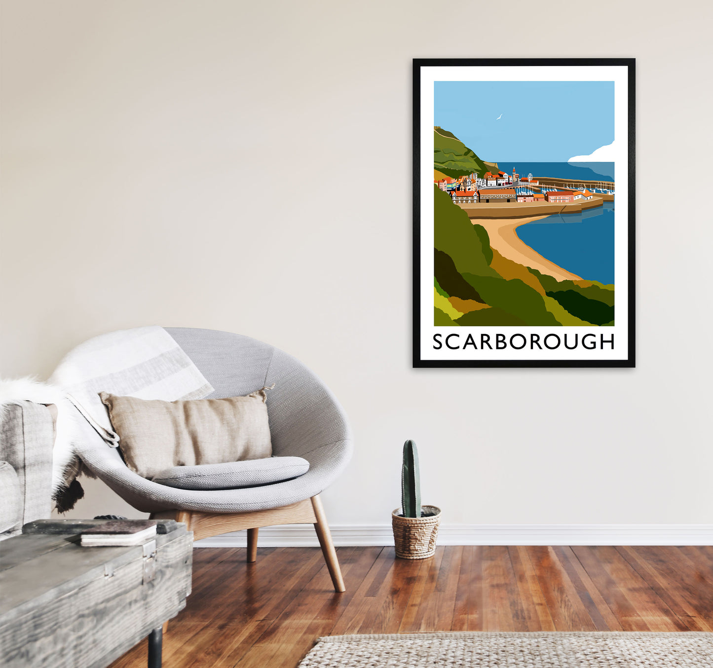 Scarborough Framed Digital Art Print by Richard O'Neill A1 White Frame