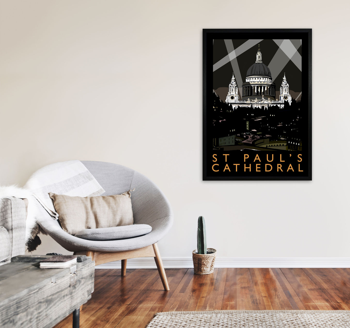 St Paul's Cathedral London Framed Digital Art Print by Richard O'Neill, Wooden Framed Wall Art A1 White Frame