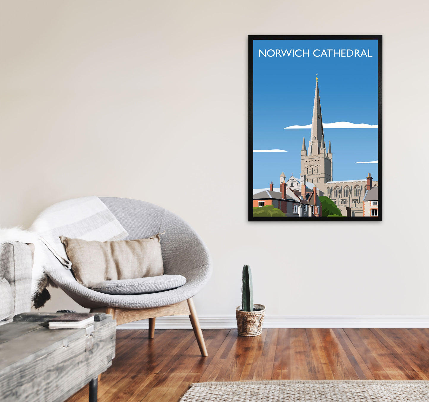 Norwich Cathedral Portrait Art Print by Richard O'Neill A1 White Frame