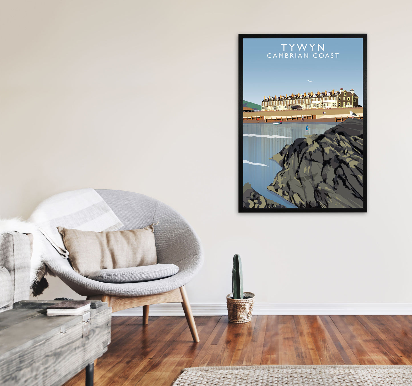 Tywyn Portrait Cambrian Coast Framed Digital Art Print by Richard O'Neill A1 White Frame