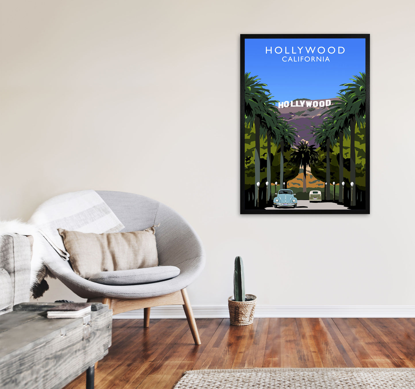 Hollywood California Travel Art Print by Richard O'Neill, Framed Wall Art A1 White Frame