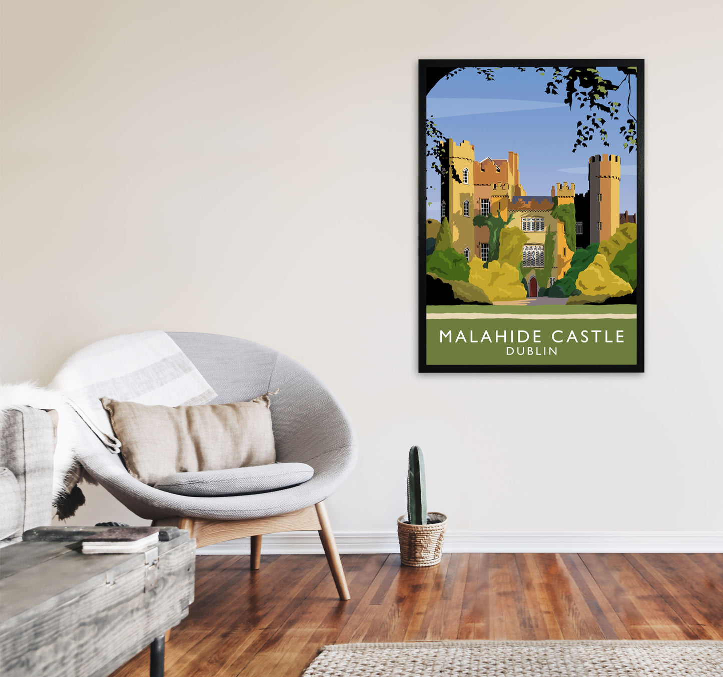 Malahide Castle Dublin Portrait Travel Art Print by Richard O'Neill, Framed Wall Art A1 White Frame