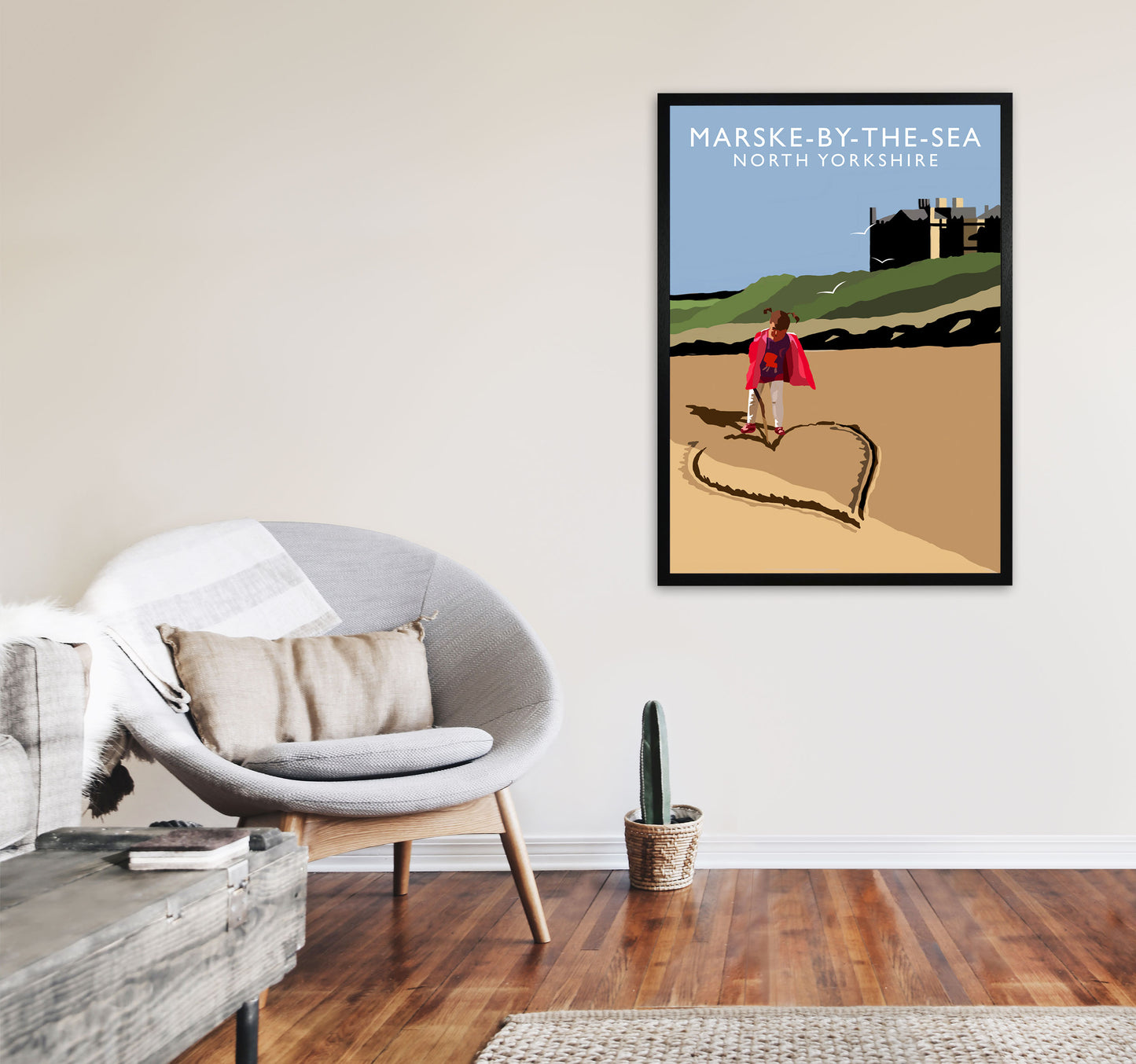 Marske-By-The-Sea2 Portrait North Yorkshire Travel Art Print by Richard O'Neill A1 White Frame