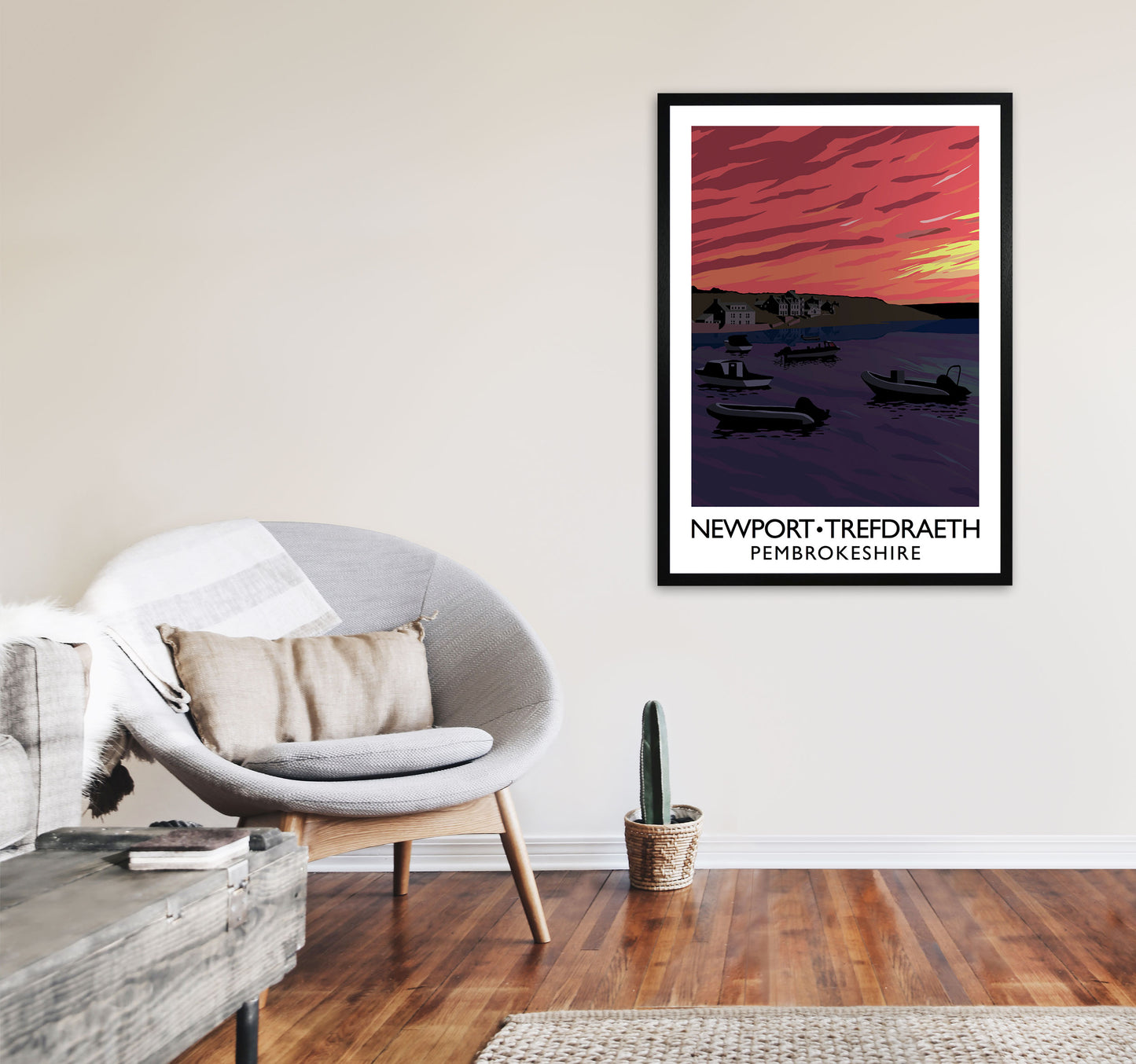 Newport Trefdraeth Pembrokeshire Portrait Travel Art Print by Richard O'Neill A1 White Frame