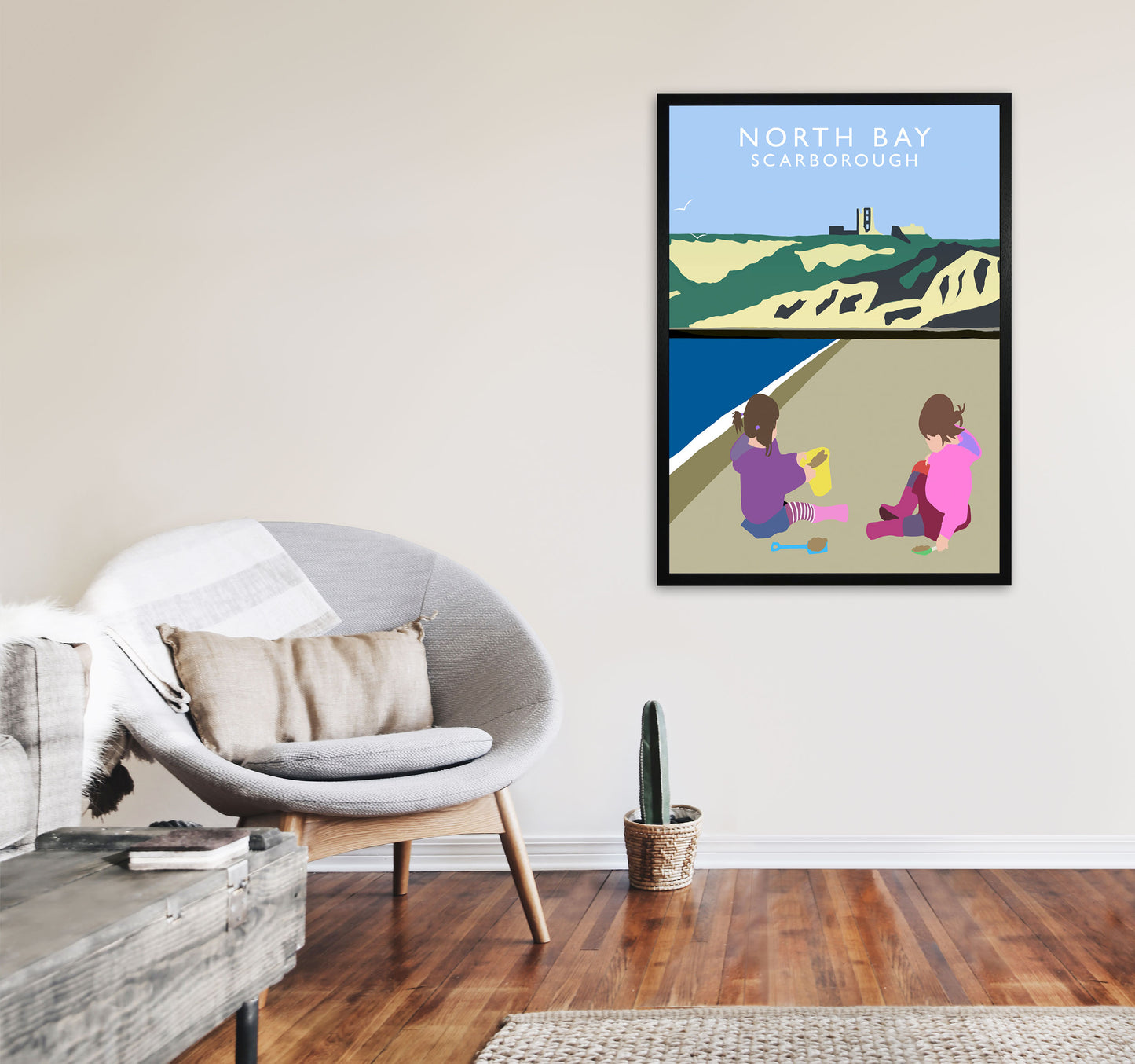 North Bay3 Portrait Scarborough Travel Art Print by Richard O'Neill, Framed Wall Art A1 White Frame