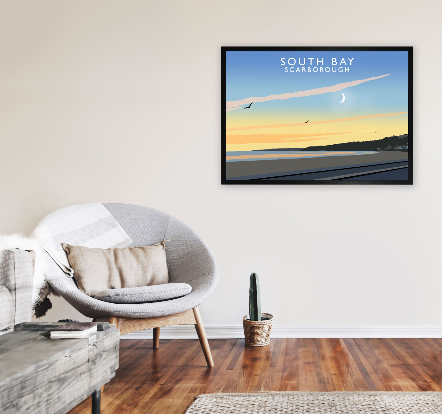 South Bay Scarborough Art Print by Richard O'Neill, Framed Wall Art A1 White Frame