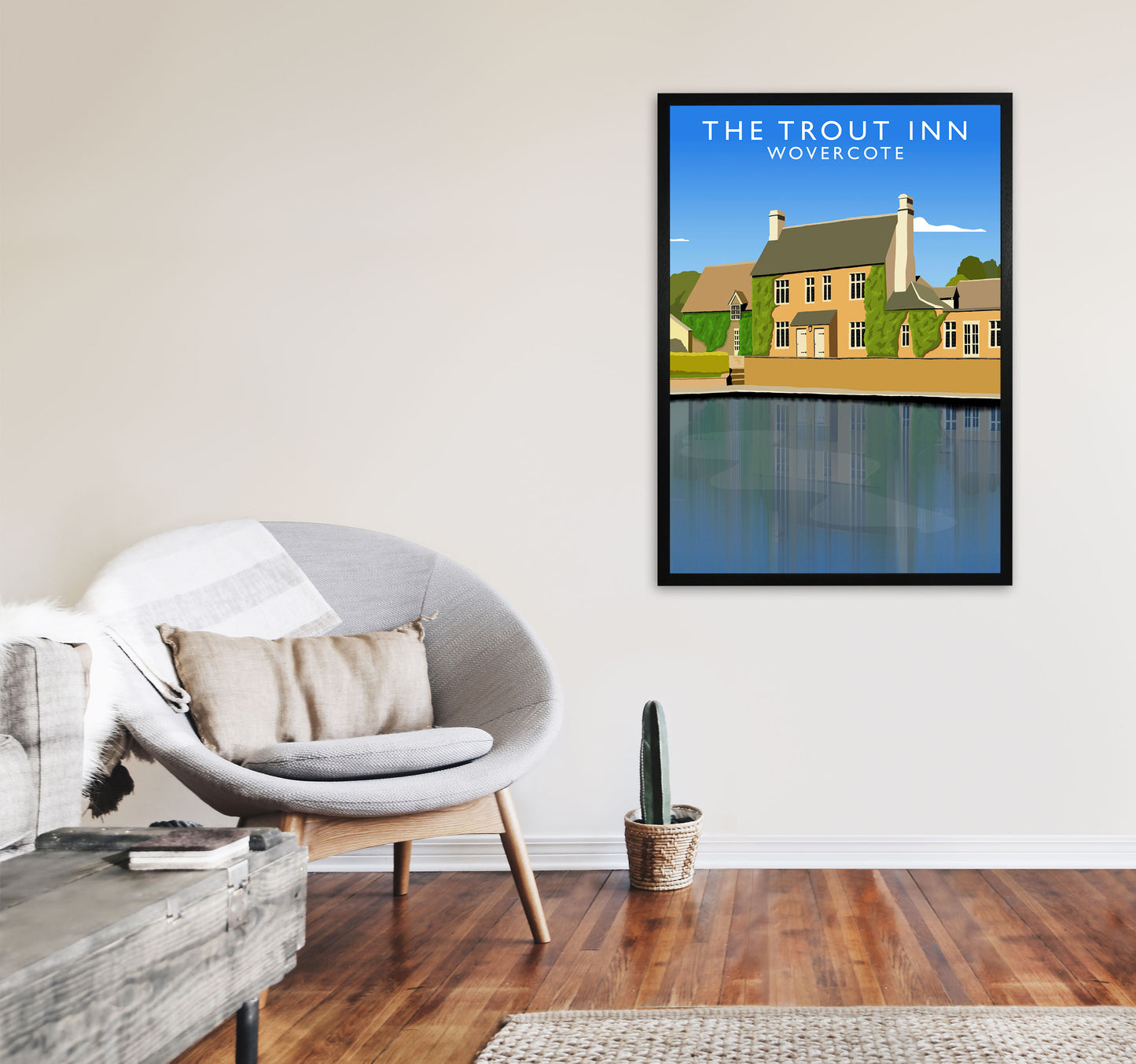 The Trout Inn Portrait Wolvercote Travel Art Print by Richard O'Neill A1 White Frame