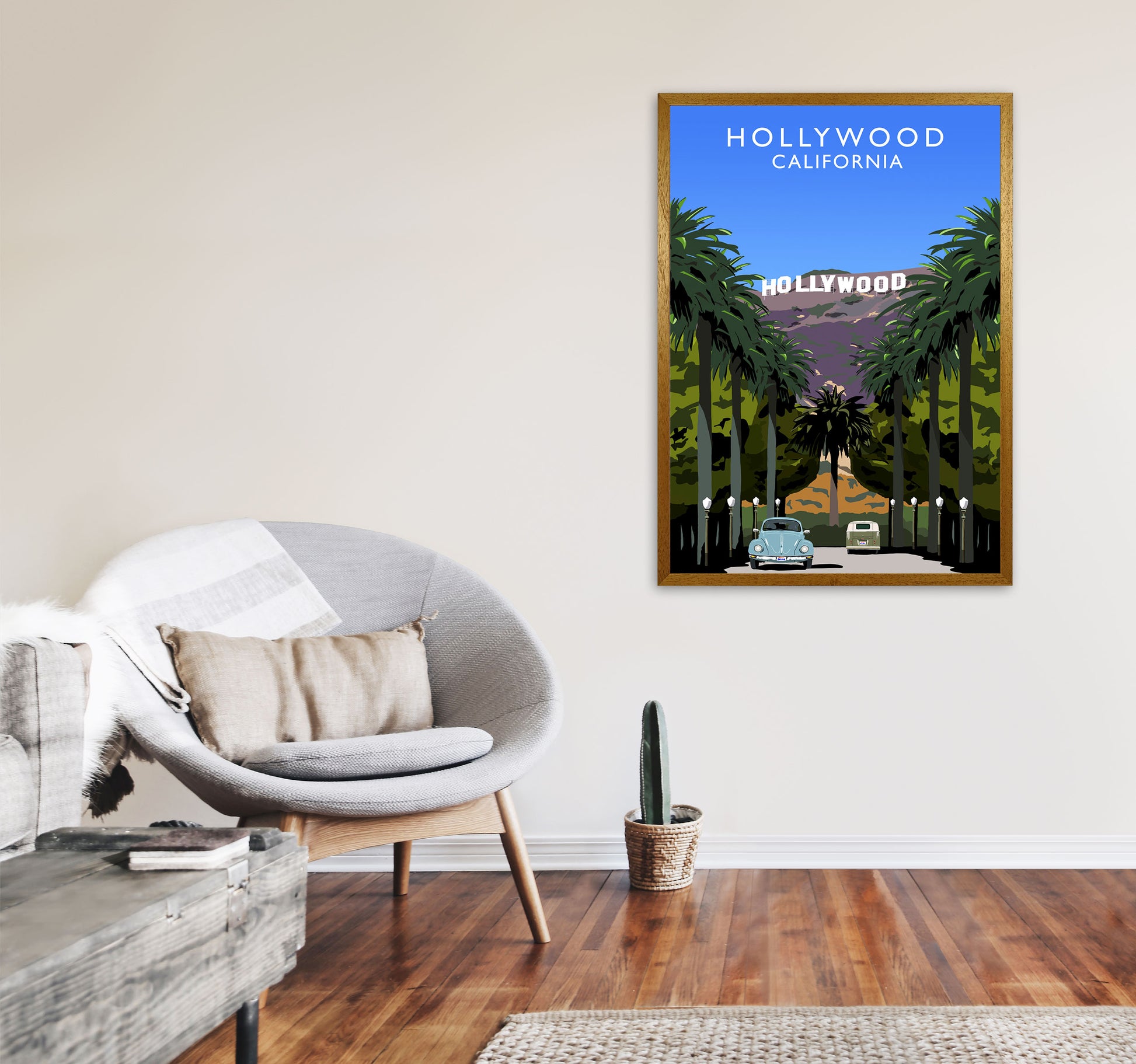 Hollywood California Travel Art Print by Richard O'Neill, Framed Wall Art A1 Print Only