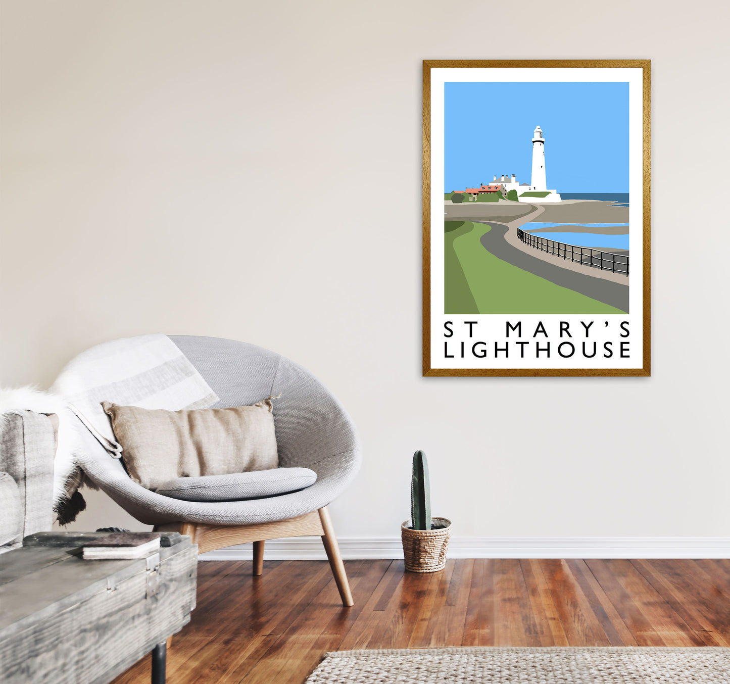 St Mary's Lighthouse Portrait Travel Art Print by Richard O'Neill A1 Print Only