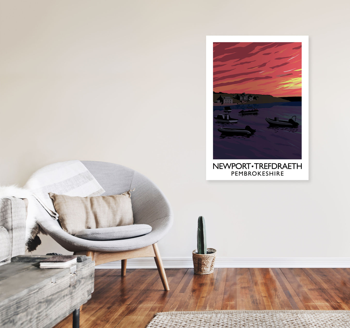 Newport Trefdraeth Pembrokeshire Portrait Travel Art Print by Richard O'Neill A1 Black Frame