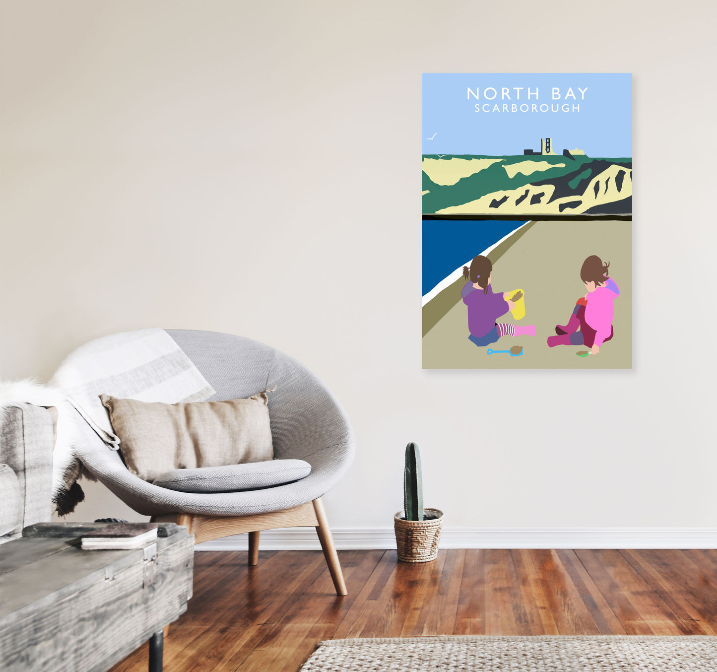 North Bay3 Portrait Scarborough Travel Art Print by Richard O'Neill, Framed Wall Art A1 Black Frame