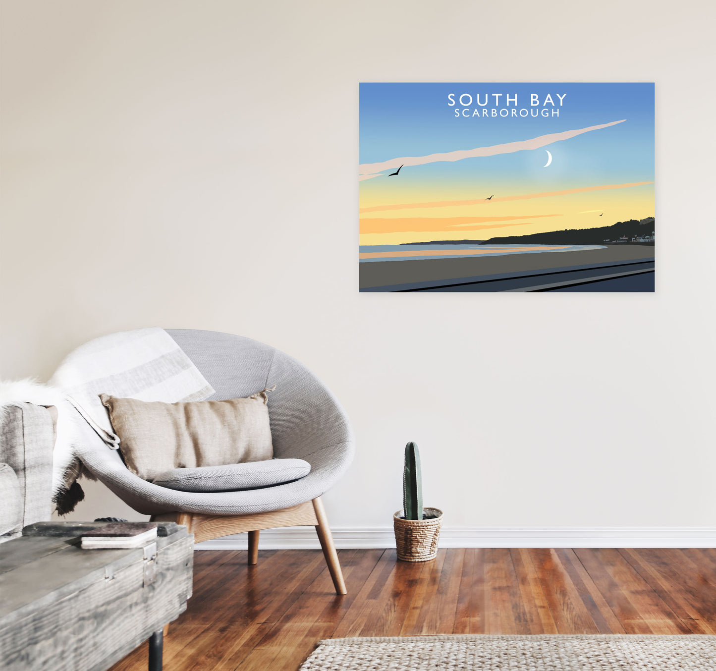 South Bay Scarborough Art Print by Richard O'Neill, Framed Wall Art A1 Black Frame