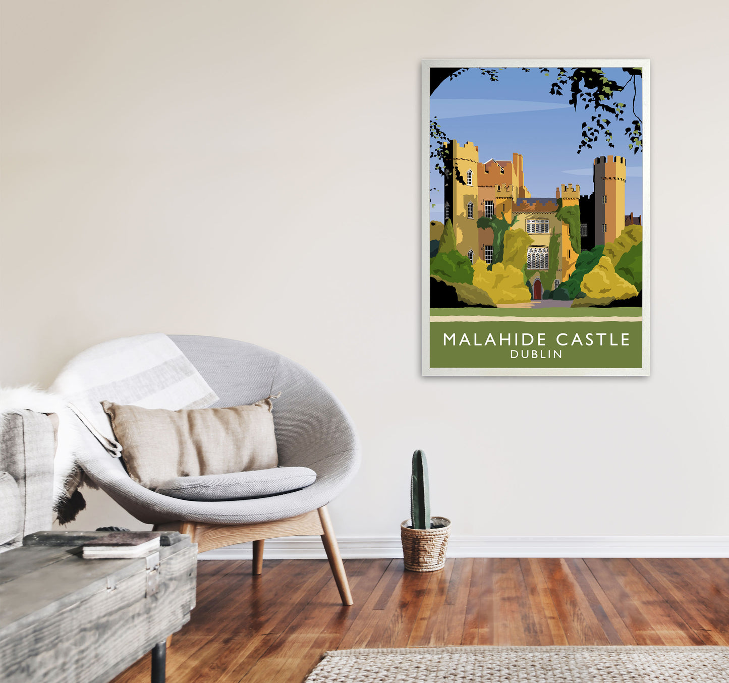 Malahide Castle Dublin Portrait Travel Art Print by Richard O'Neill, Framed Wall Art A1 Oak Frame