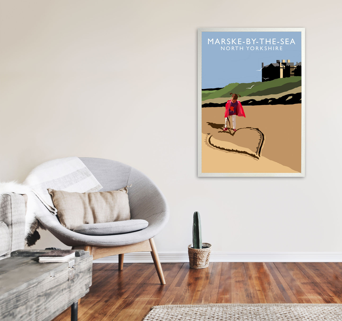 Marske-By-The-Sea2 Portrait North Yorkshire Travel Art Print by Richard O'Neill A1 Oak Frame