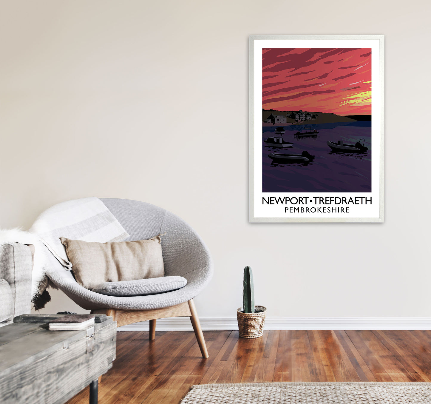 Newport Trefdraeth Pembrokeshire Portrait Travel Art Print by Richard O'Neill A1 Oak Frame
