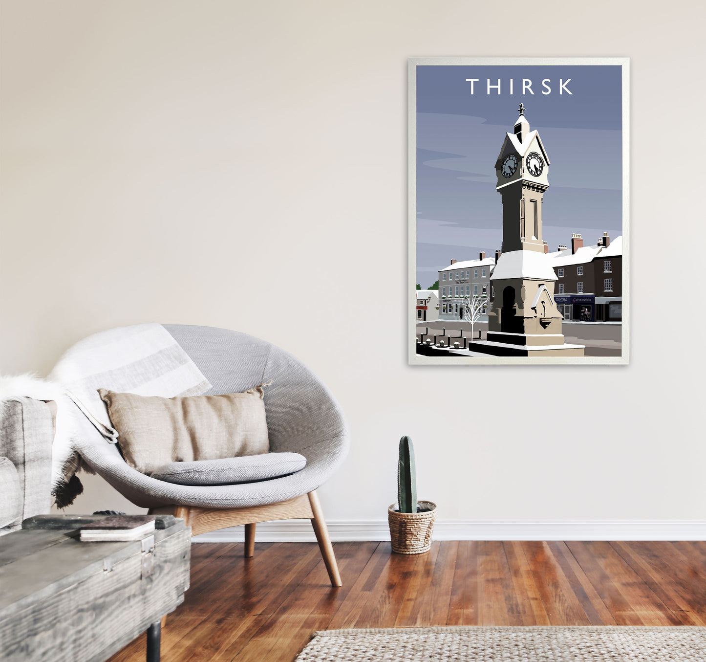 Thirsk 2 (Snow) portrait by Richard O'Neill A1 Oak Frame