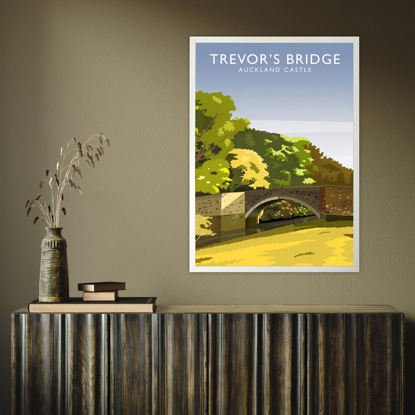 Trevor's Bridge portrait by Richard O'Neill A1 White Frame