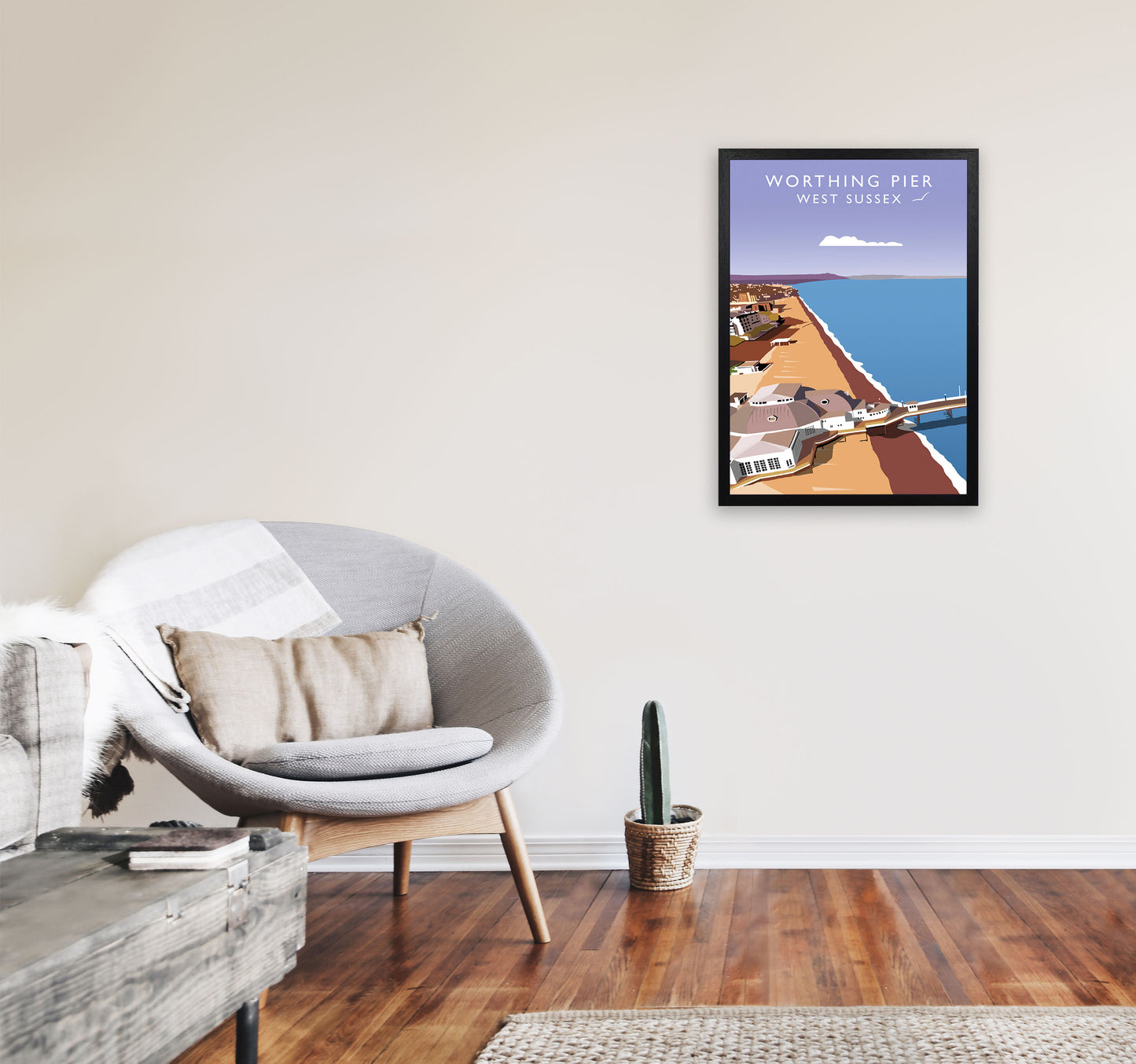 Worthing Pier West Sussex Framed Digital Art Print by Richard O'Neill A2 White Frame