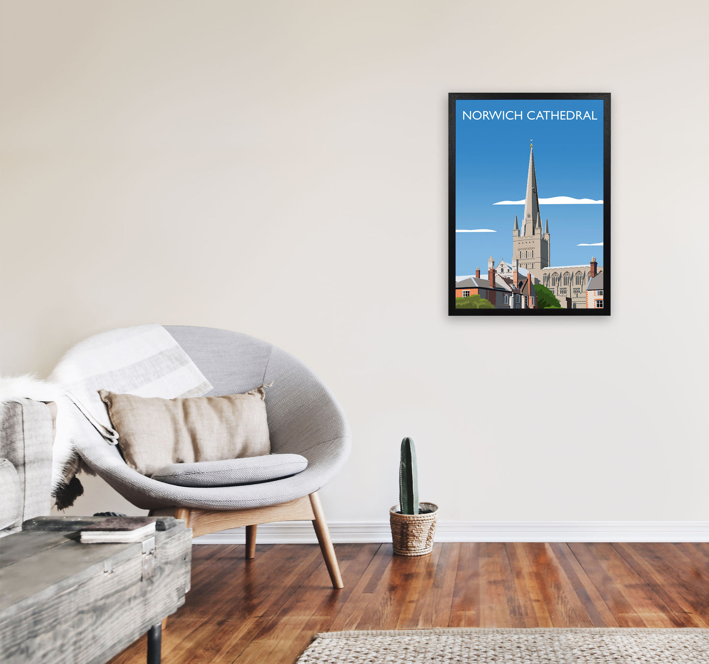 Norwich Cathedral Portrait Art Print by Richard O'Neill A2 White Frame