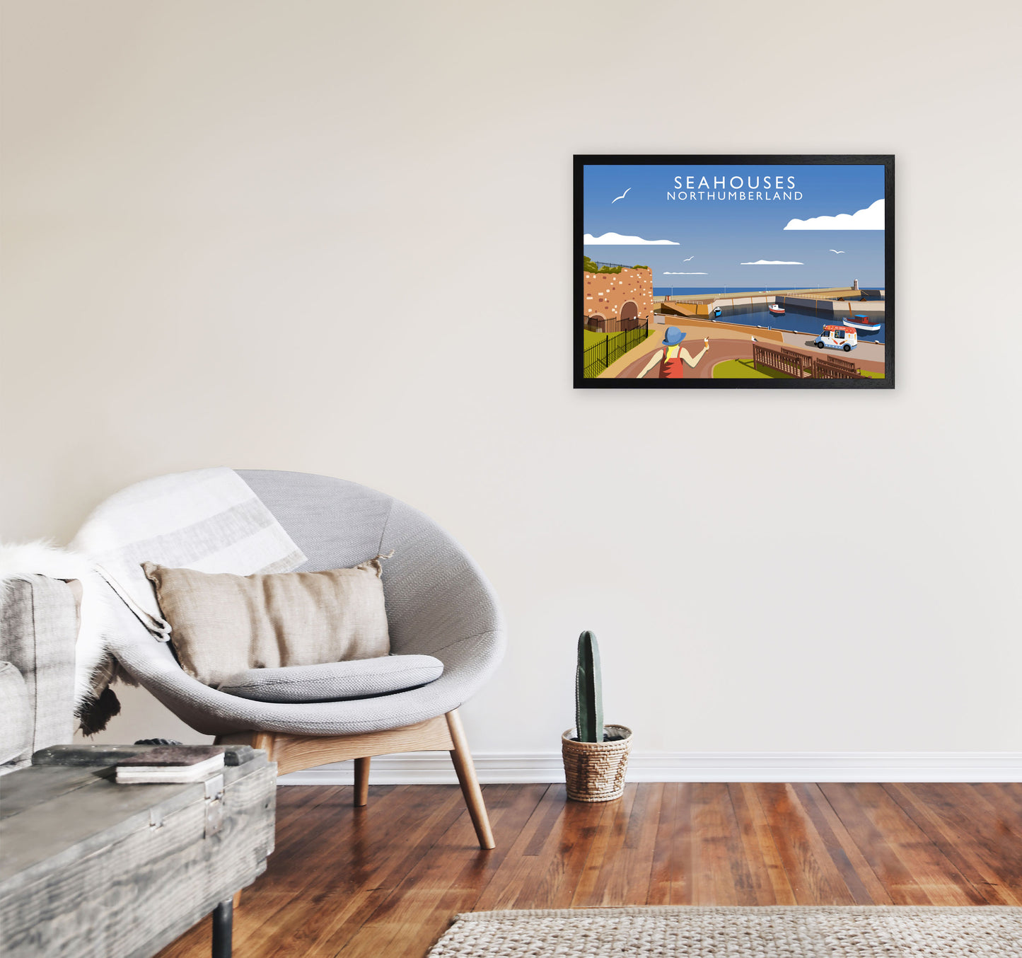 Seahouses Northumberland Framed Digital Art Print by Richard O'Neill A2 White Frame