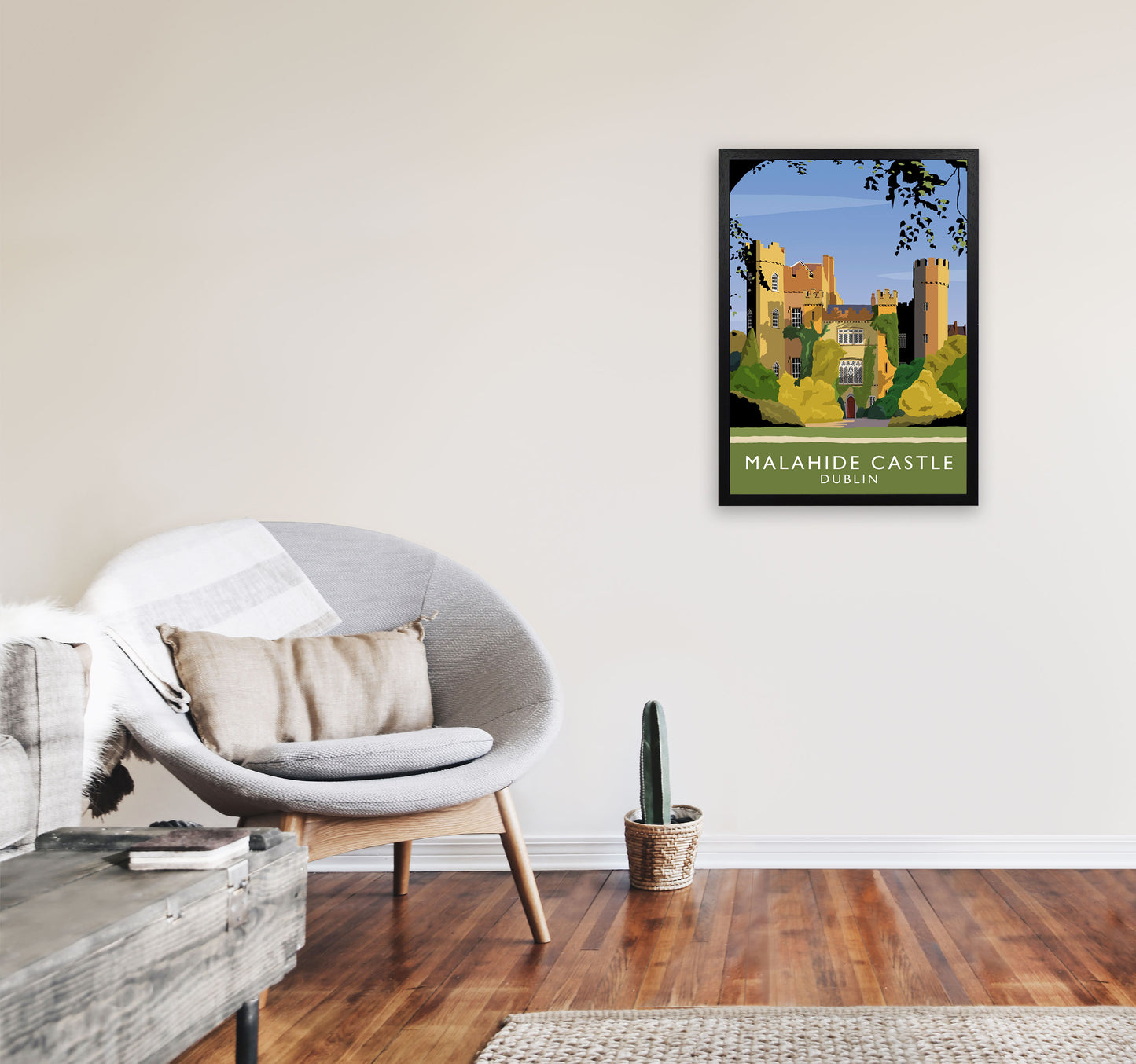 Malahide Castle Dublin Portrait Travel Art Print by Richard O'Neill, Framed Wall Art A2 White Frame