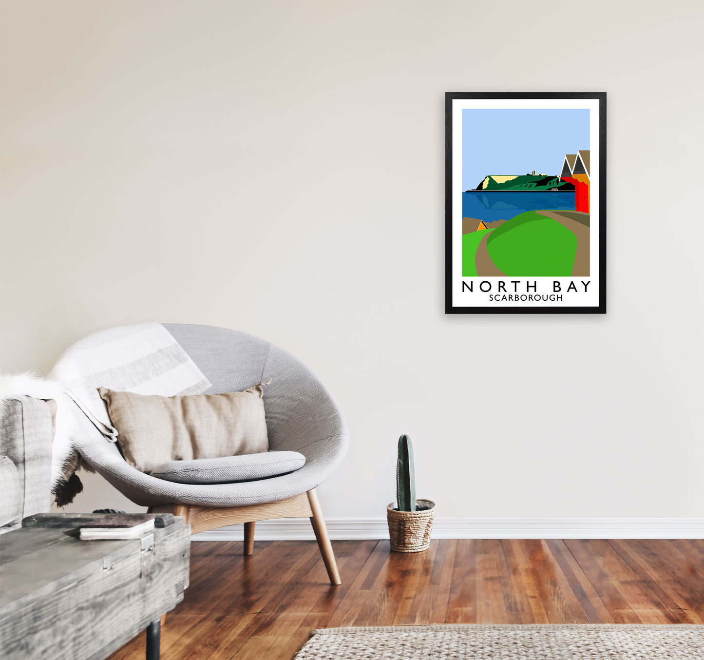 North Bay2 Portrait Scarborough Travel Art Print by Richard O'Neill, Framed Wall Art A2 White Frame
