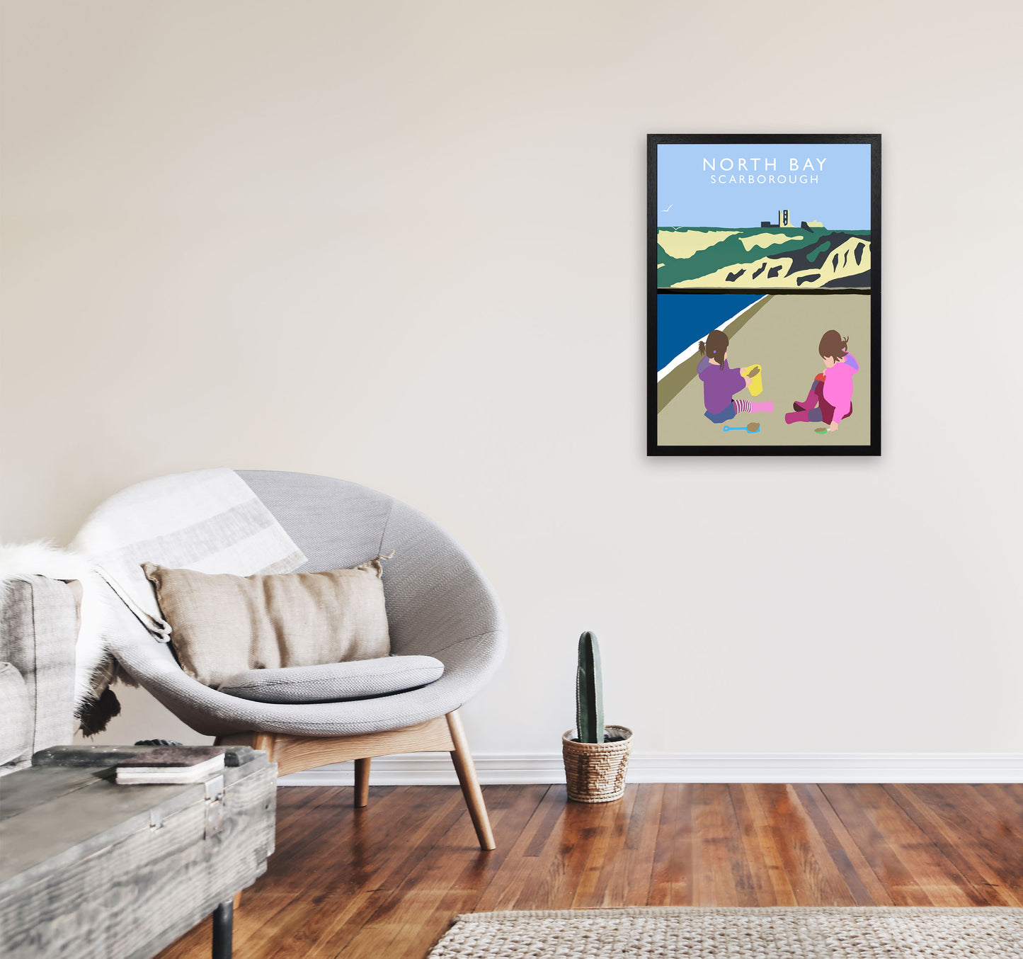 North Bay3 Portrait Scarborough Travel Art Print by Richard O'Neill, Framed Wall Art A2 White Frame