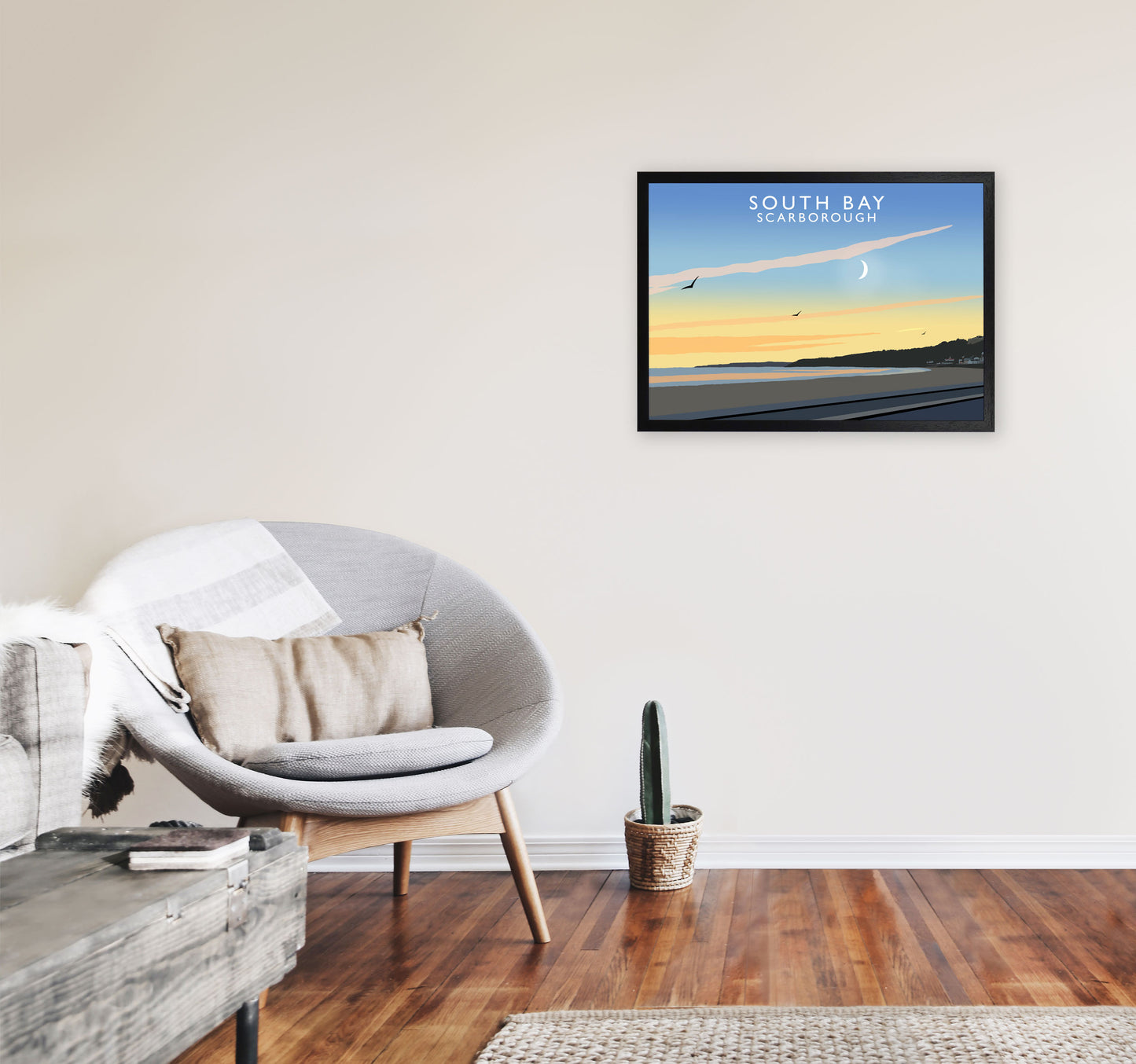 South Bay Scarborough Art Print by Richard O'Neill, Framed Wall Art A2 White Frame