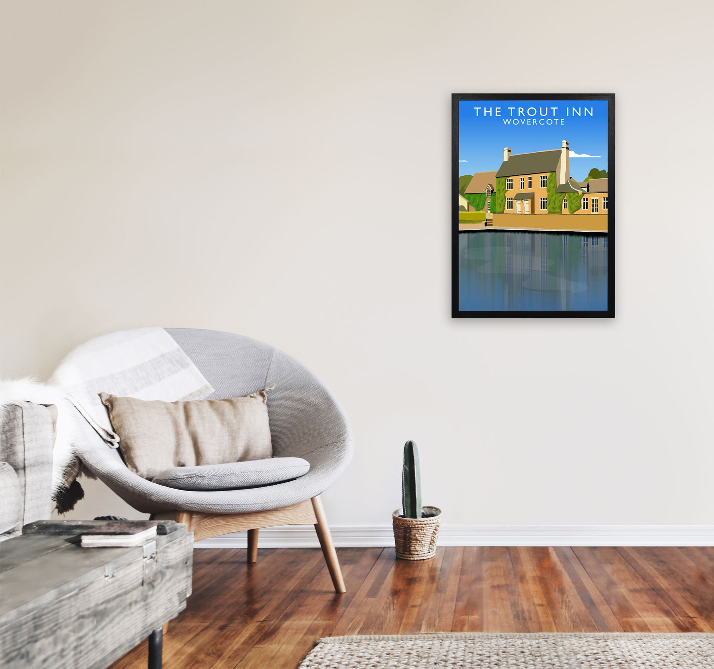 The Trout Inn Portrait Wolvercote Travel Art Print by Richard O'Neill A2 White Frame