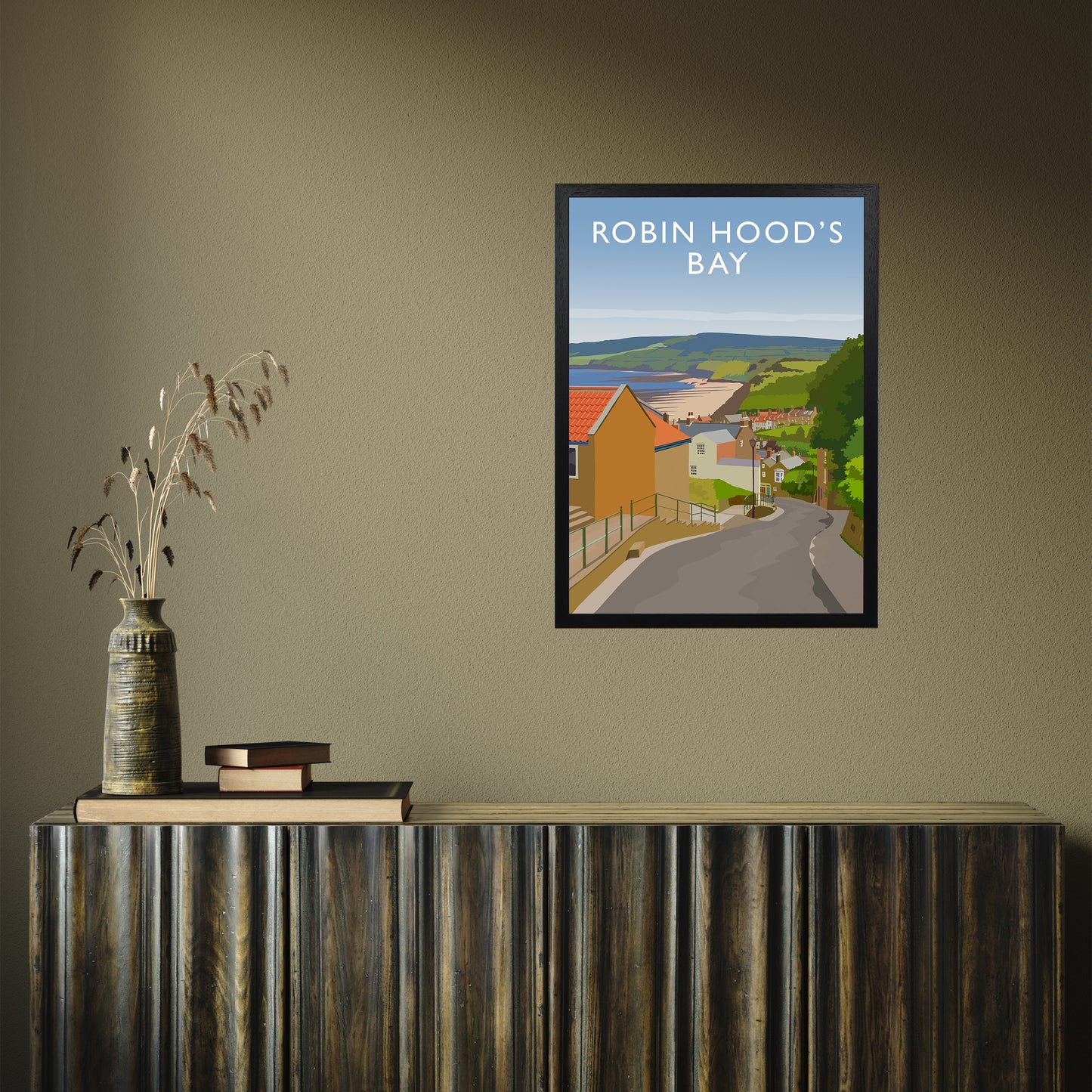 Robin Hood's Bay 3 portrait by Richard O'Neill A2 Black Frame