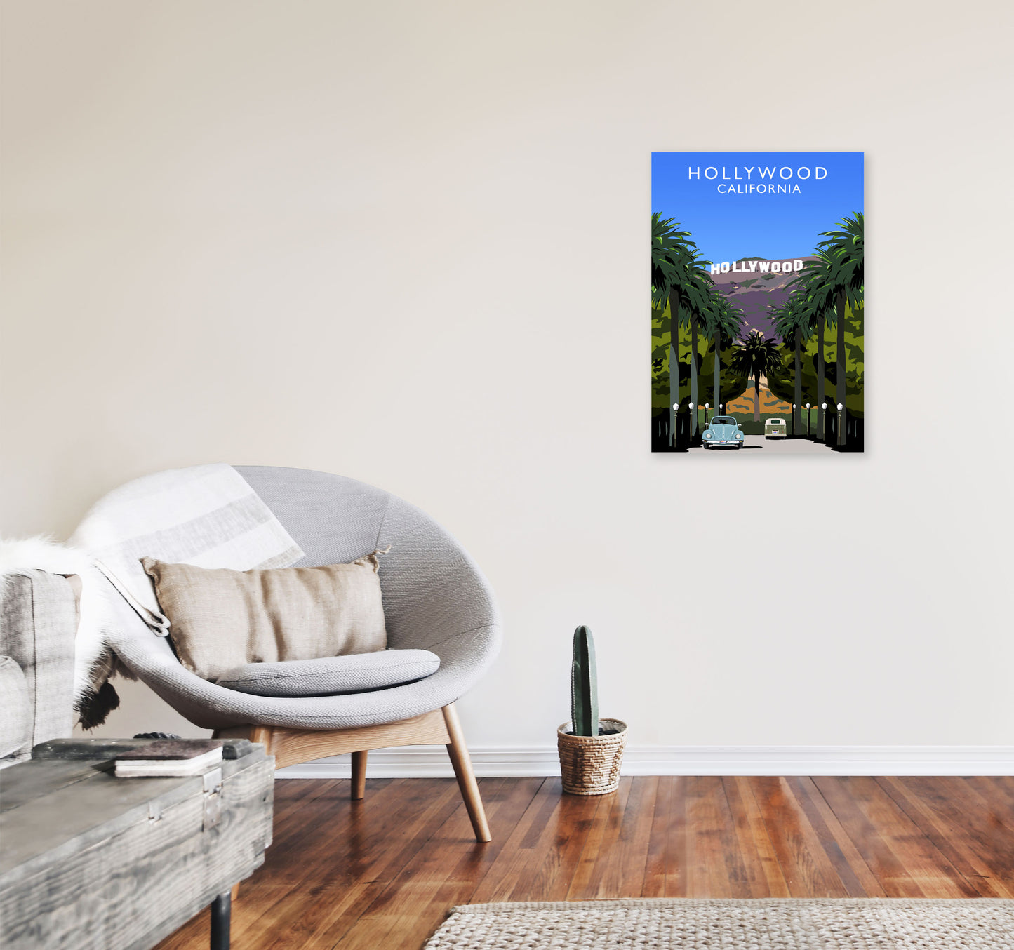 Hollywood California Travel Art Print by Richard O'Neill, Framed Wall Art A2 Black Frame