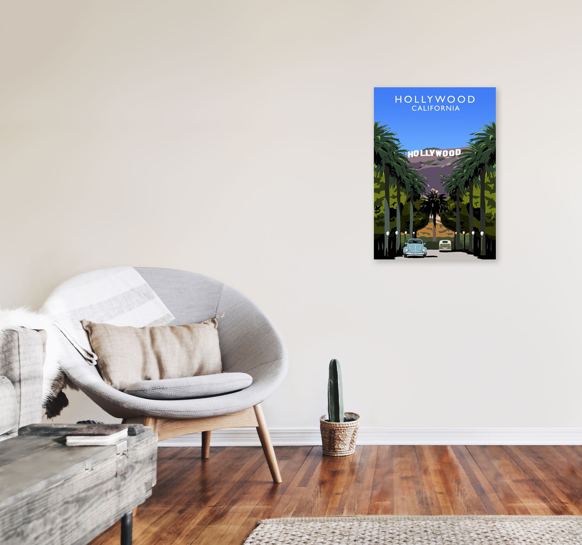 Hollywood California Travel Art Print by Richard O'Neill, Framed Wall Art A2 Black Frame