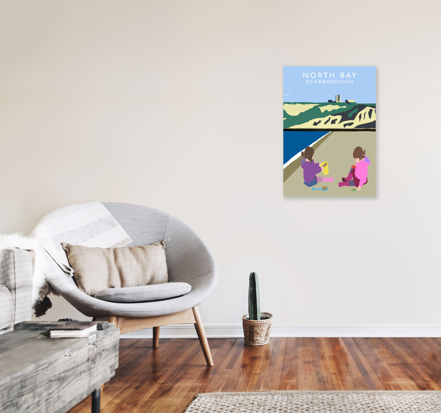North Bay3 Portrait Scarborough Travel Art Print by Richard O'Neill, Framed Wall Art A2 Black Frame
