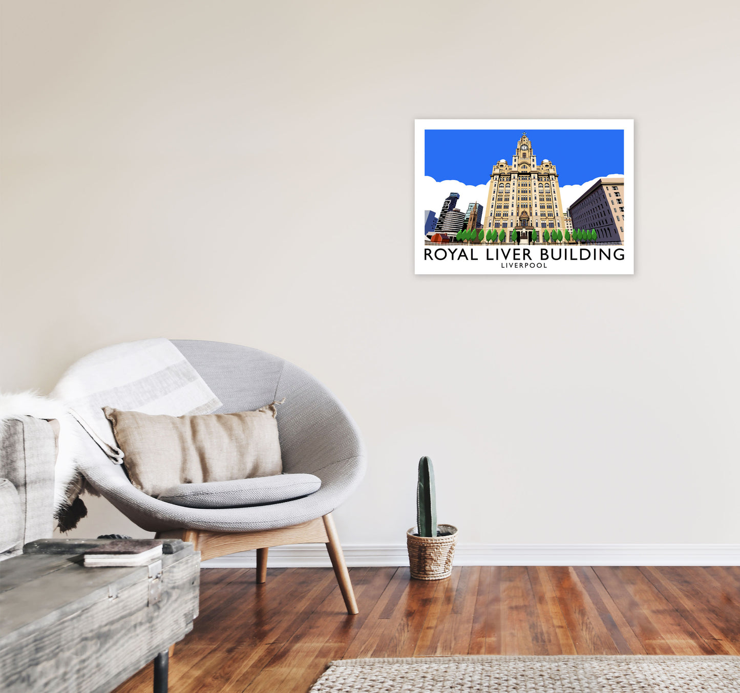Royal Liver Building Liverpool Travel Art Print by Richard O'Neill A2 Black Frame