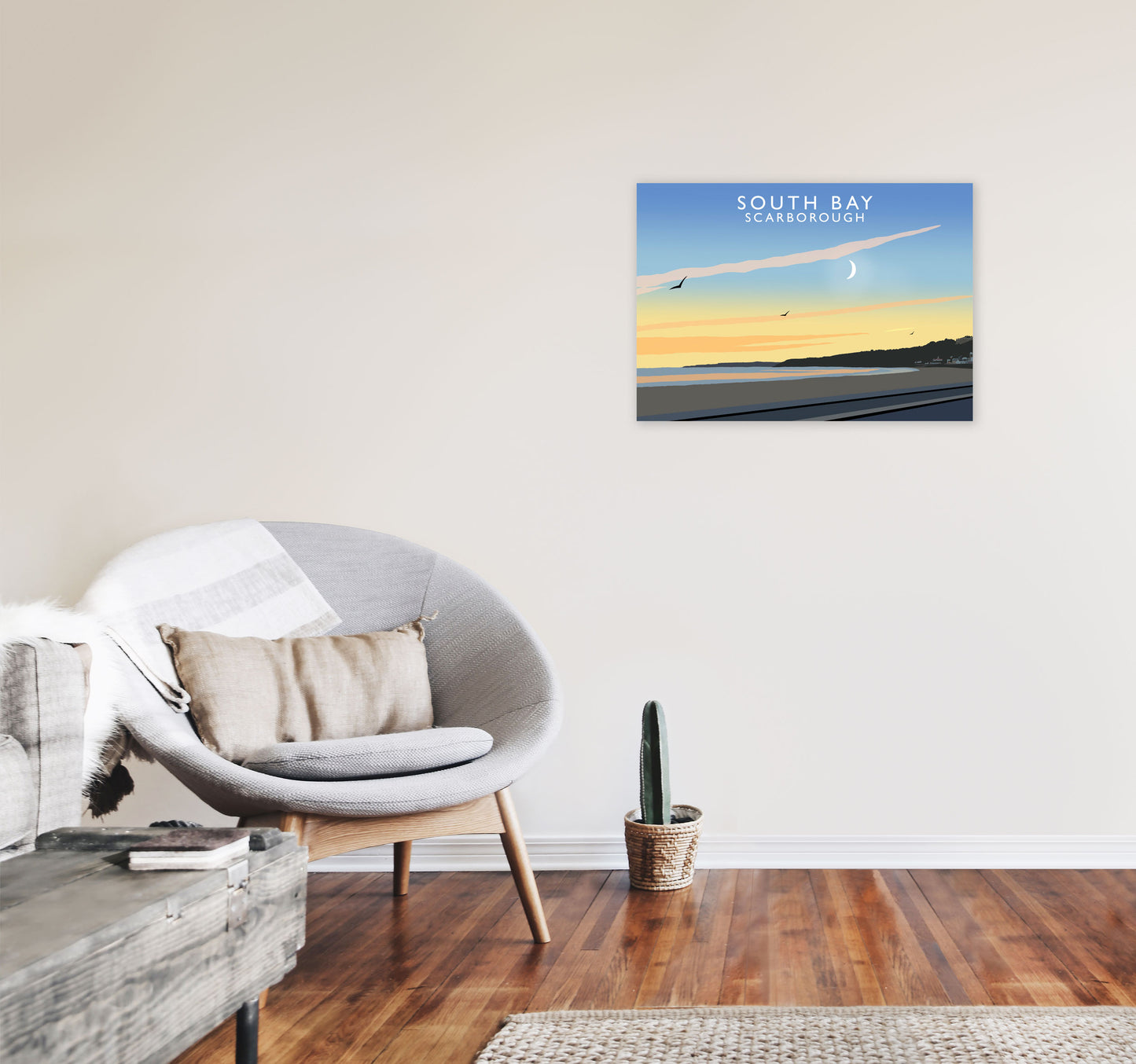 South Bay Scarborough Art Print by Richard O'Neill, Framed Wall Art A2 Black Frame