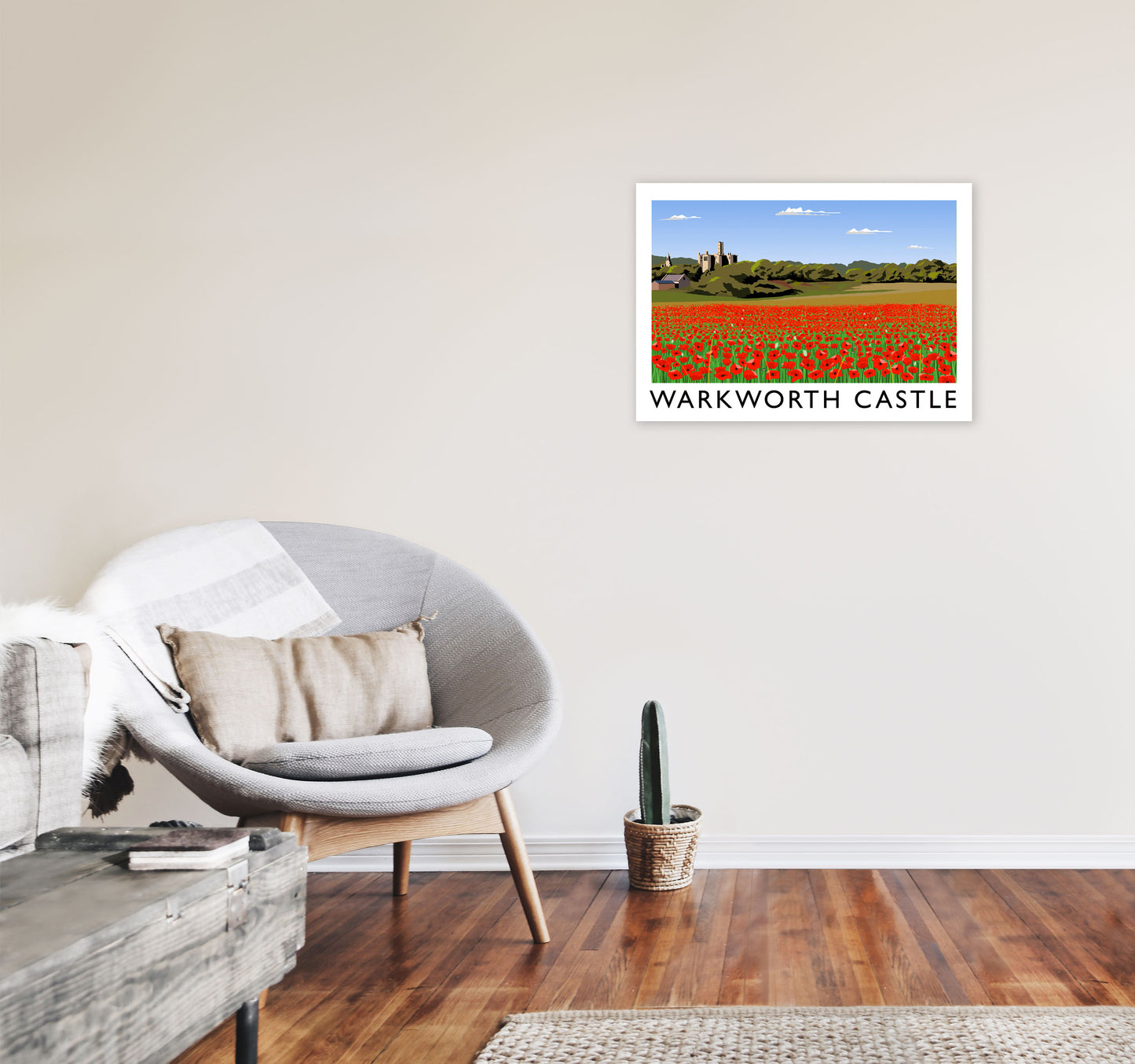 Warkworth Castle Travel Art Print by Richard O'Neill, Framed Wall Art A2 Black Frame