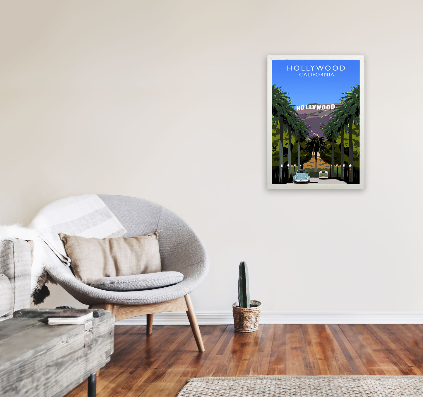 Hollywood California Travel Art Print by Richard O'Neill, Framed Wall Art A2 Oak Frame