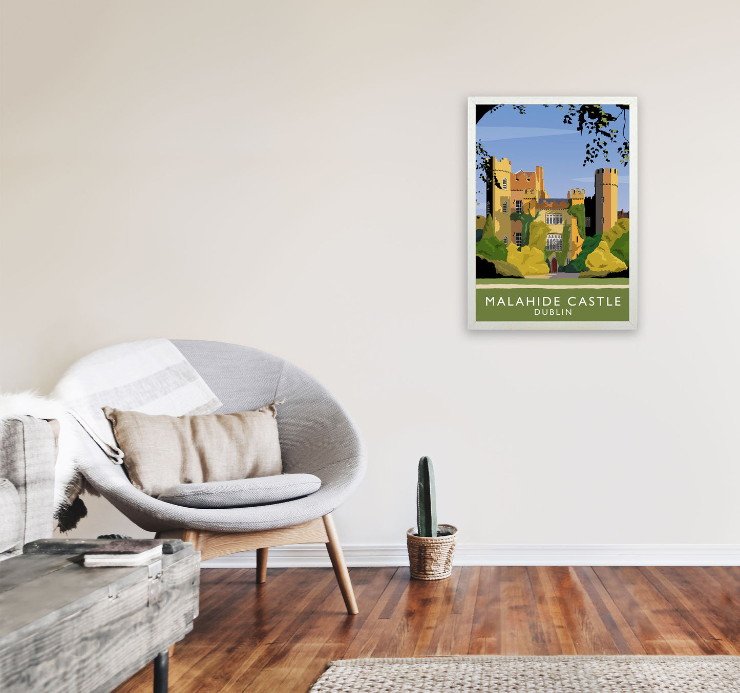 Malahide Castle Dublin Portrait Travel Art Print by Richard O'Neill, Framed Wall Art A2 Oak Frame