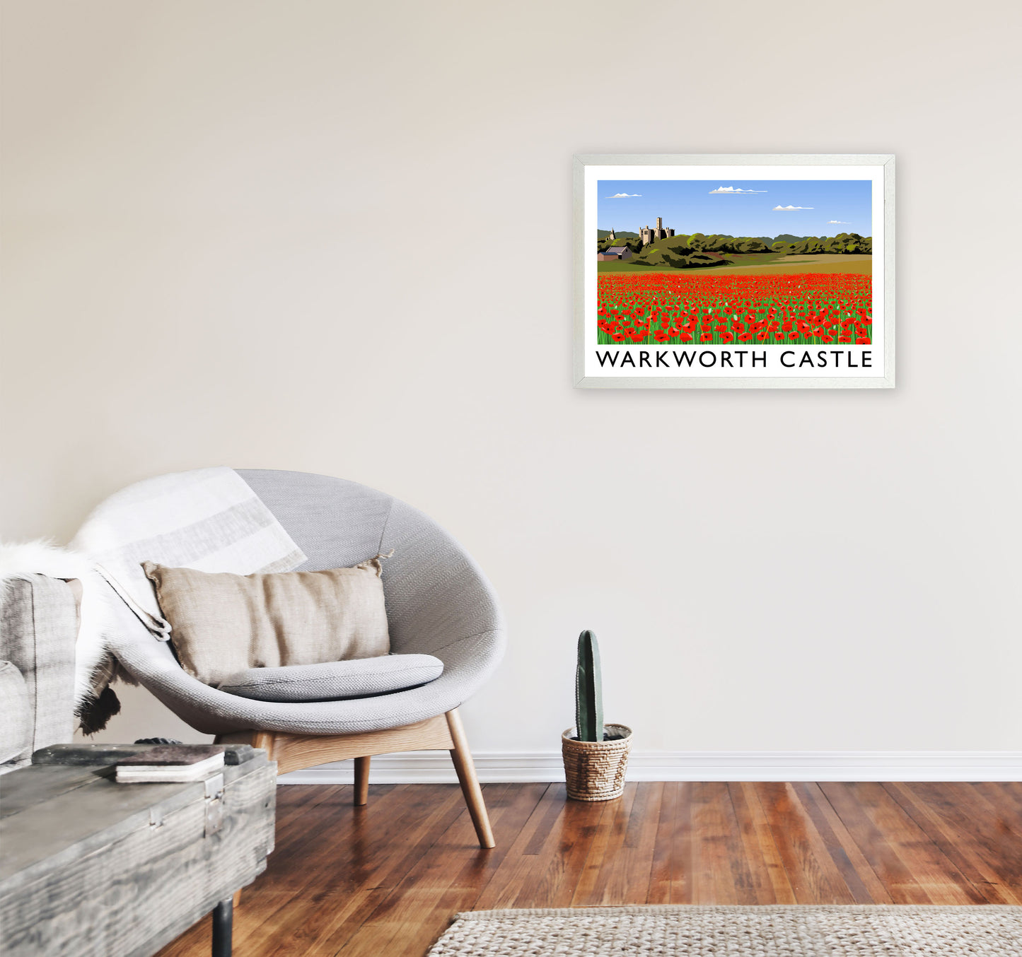 Warkworth Castle Travel Art Print by Richard O'Neill, Framed Wall Art A2 Oak Frame
