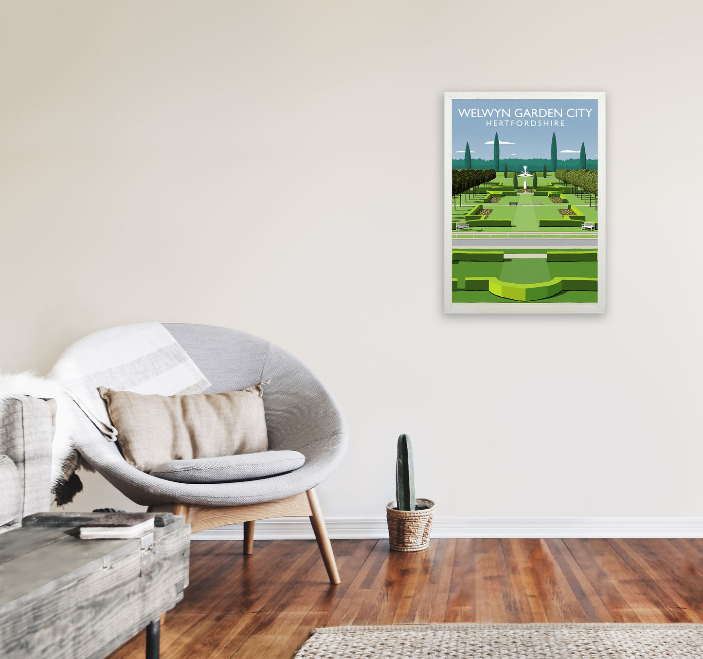 Welwyn Garden City Portrait Hertfordshire Travel Art Print by Richard O'Neill A2 Oak Frame