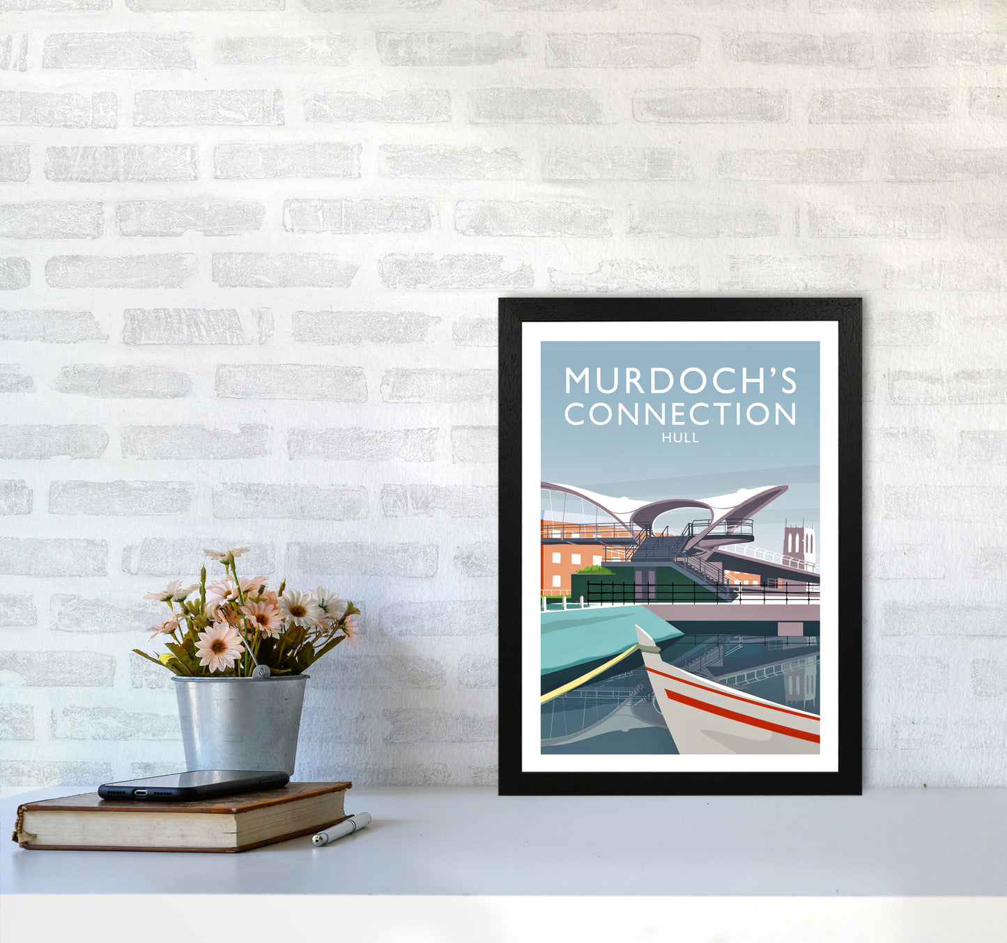 Murdoch's Connection portrait Travel Art Print by Richard O'Neill A3 White Frame