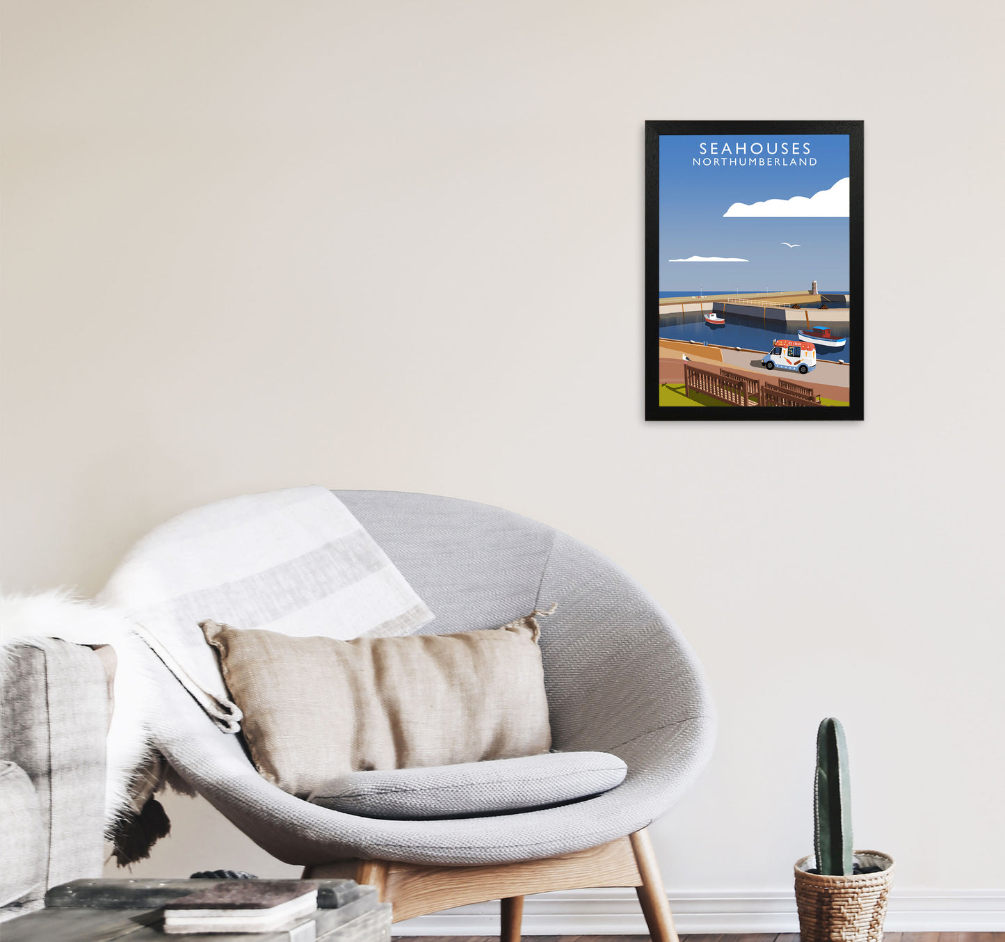 Seahouses (Portrait) by Richard O'Neill A3 White Frame