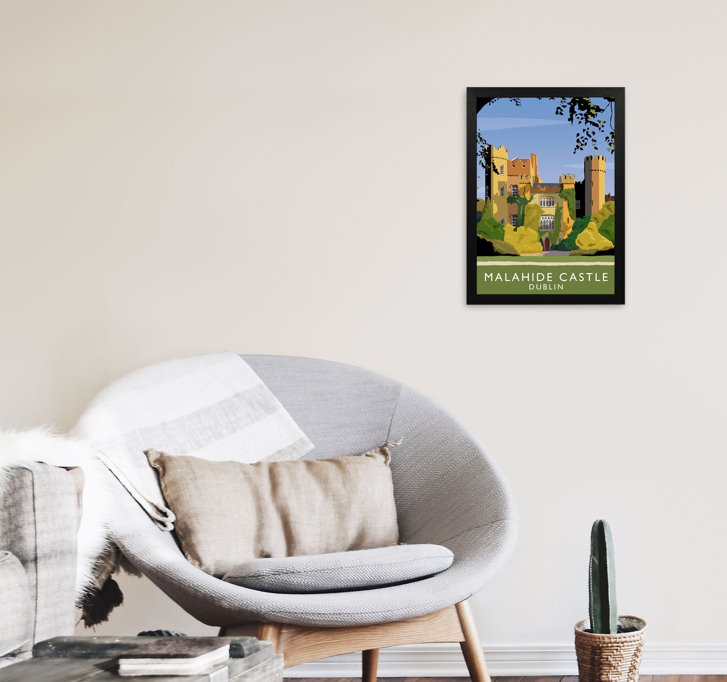 Malahide Castle Dublin Portrait Travel Art Print by Richard O'Neill, Framed Wall Art A3 White Frame