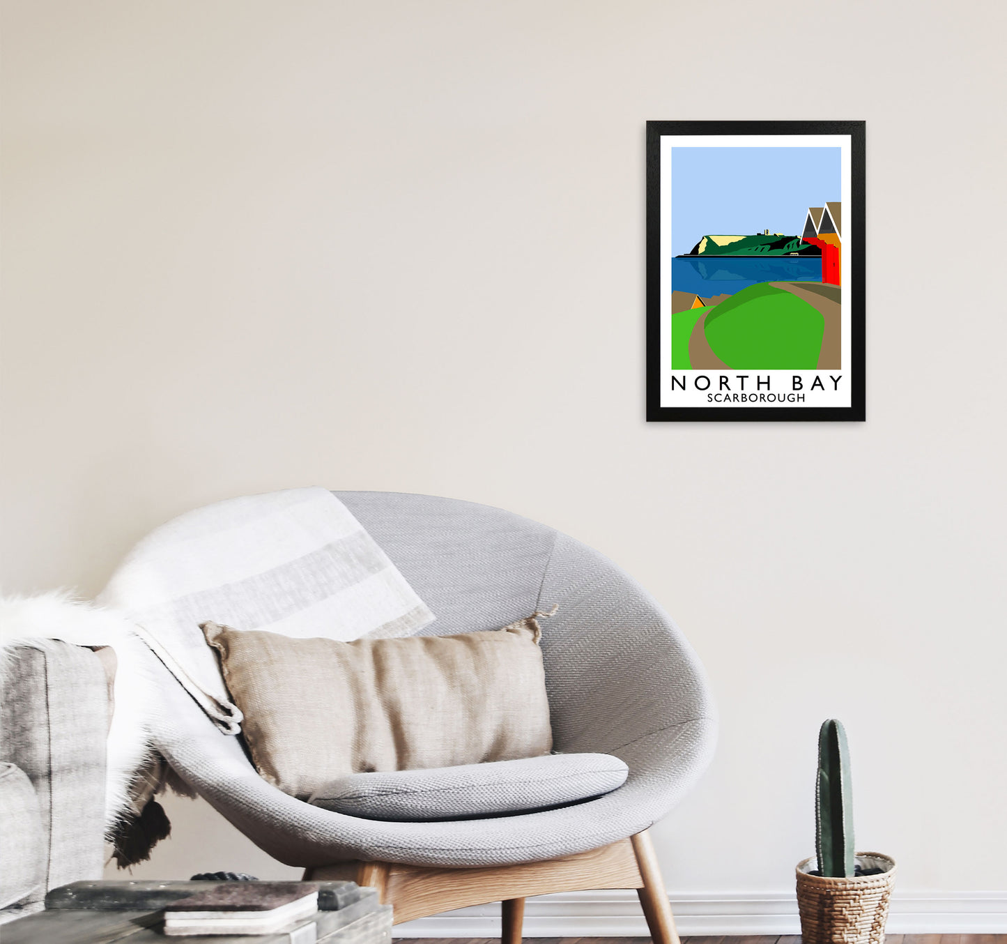 North Bay2 Portrait Scarborough Travel Art Print by Richard O'Neill, Framed Wall Art A3 White Frame