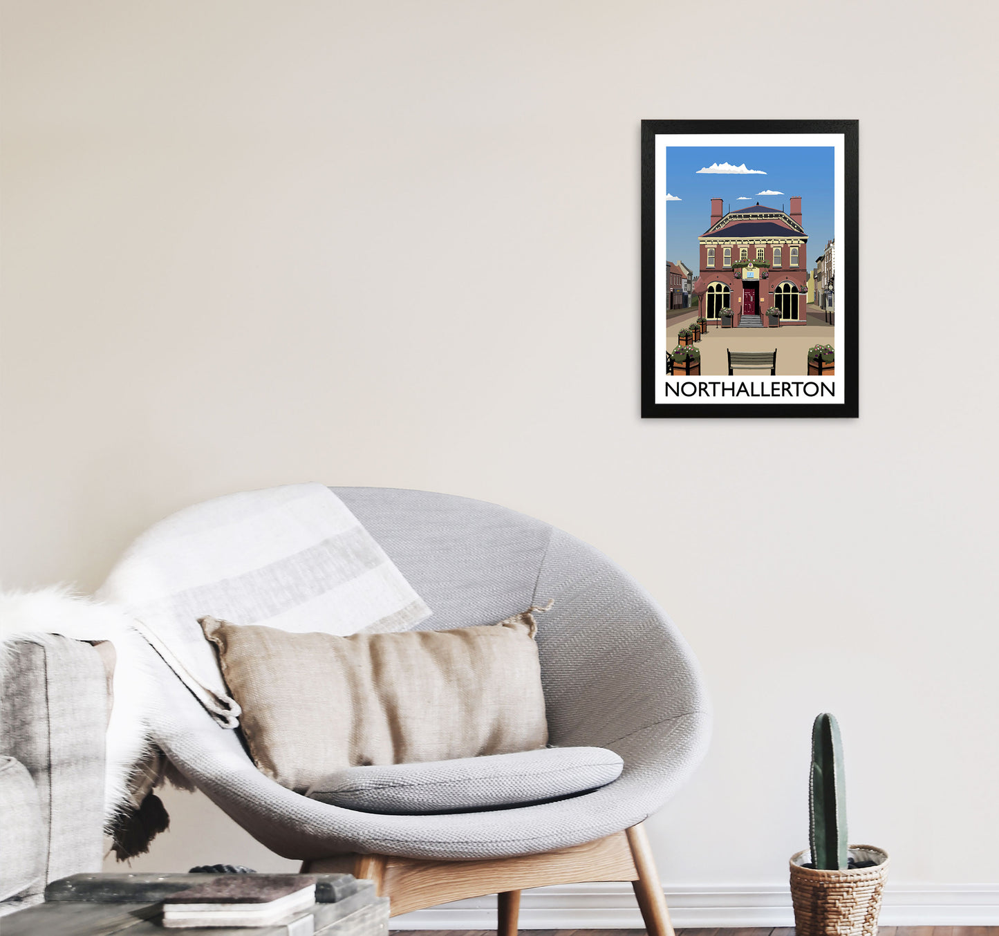 Northallerton2 Portrait Travel Art Print by Richard O'Neill, Framed Wall Art A3 White Frame