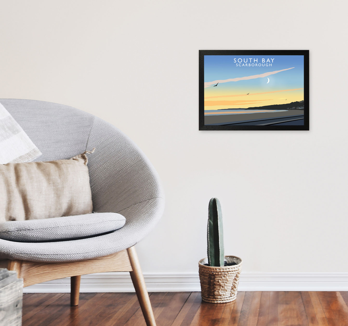 South Bay Scarborough Art Print by Richard O'Neill, Framed Wall Art A3 White Frame