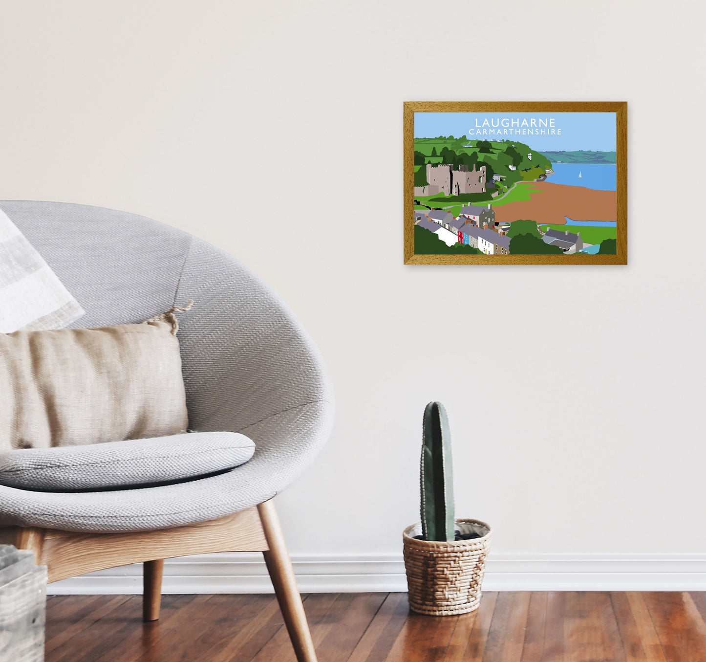 Laugharne Art Print by Richard O'Neill, Framed Wall Art A3 Print Only