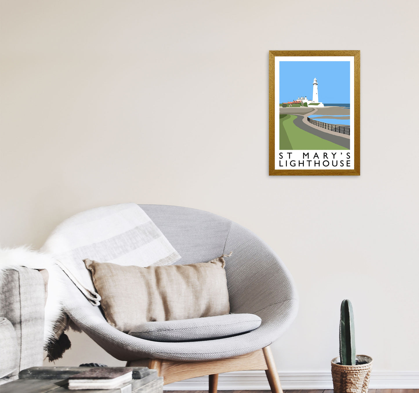 St Mary's Lighthouse Portrait Travel Art Print by Richard O'Neill A3 Print Only