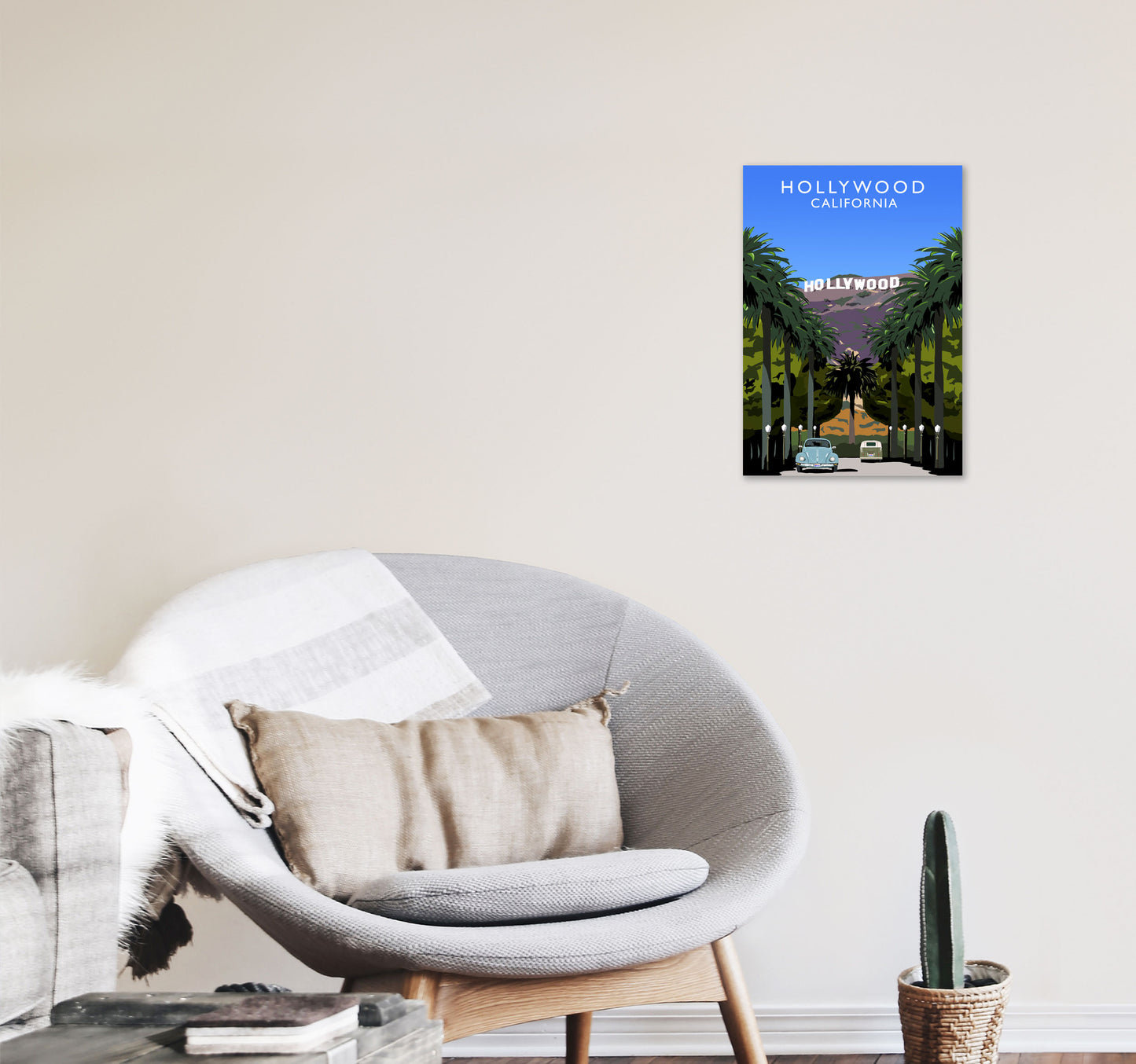 Hollywood California Travel Art Print by Richard O'Neill, Framed Wall Art A3 Black Frame