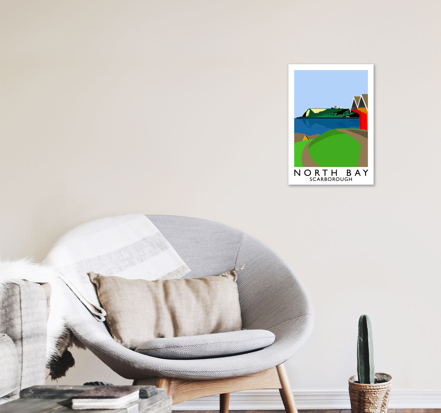 North Bay2 Portrait Scarborough Travel Art Print by Richard O'Neill, Framed Wall Art A3 Black Frame